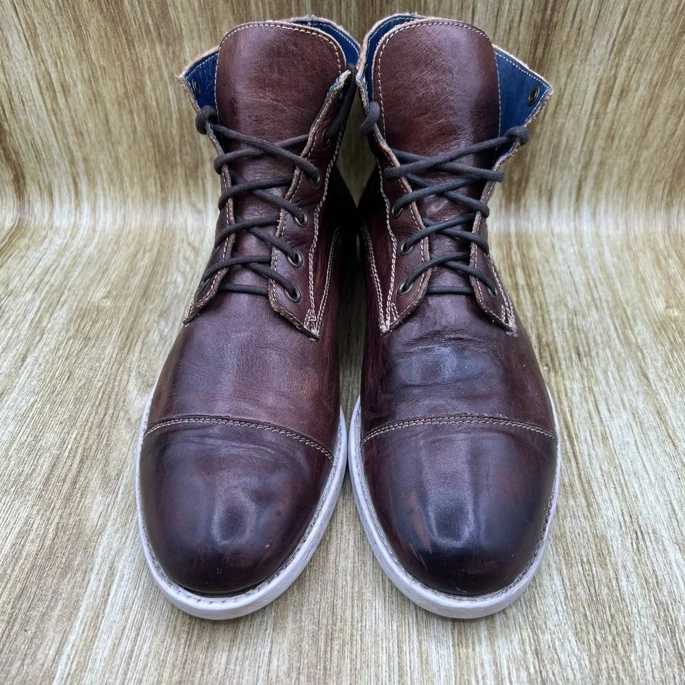 Bed Stu Leonardo Boots Men's Size 9 Brown Leather Cap Toe Lace Up Workshop